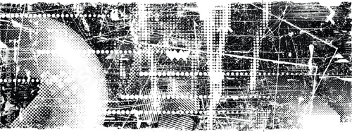 Glitch distorted grunge layer  . Noise destroyed texture . Trendy defect error shapes . Overlay grunge texture . Distressed effect .Vector shapes with a halftone dots screen print texture.