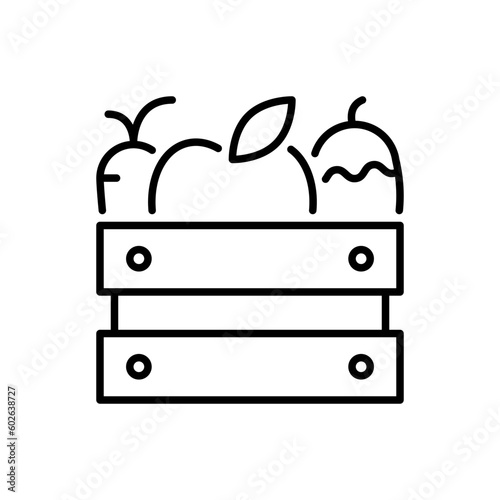 Box with fruits and vegetables line icon. Editable stroke