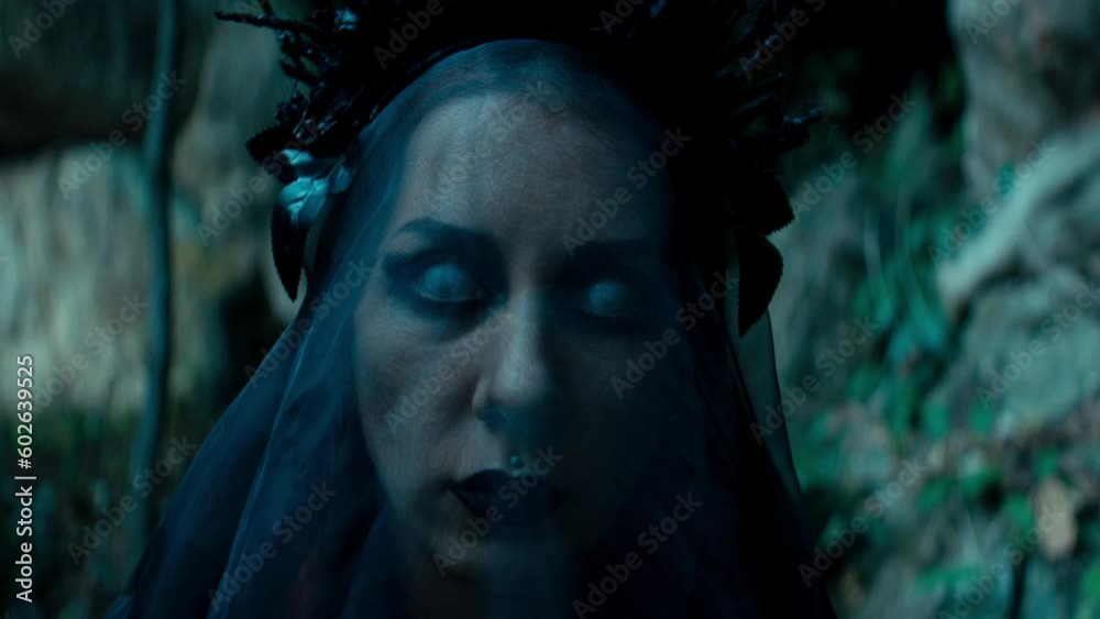 Portrait of woman as witch. halloween, cosplay. High quality 4k footage Portrait of woman as witch. halloween, cosplay. High quality 4k footage