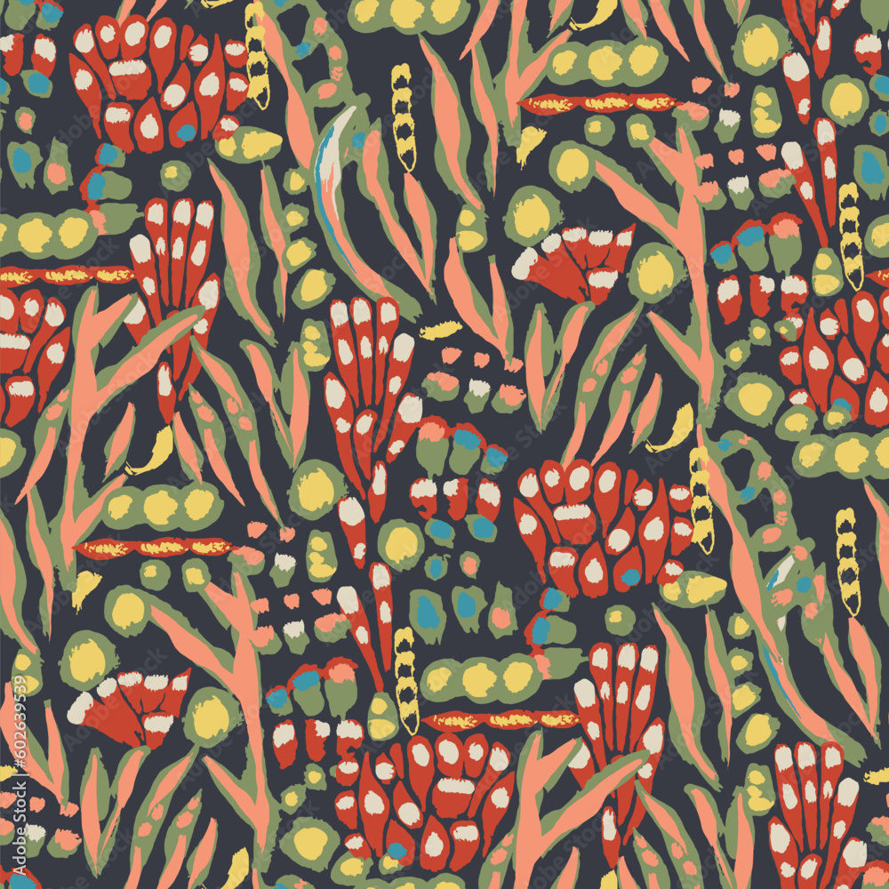 Abstract seamless pattern. gouache painting. tropical animal, spots ,paint brush strokes, exotic tiger lines