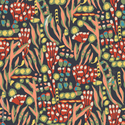 Abstract seamless pattern. gouache painting. tropical animal, spots ,paint brush strokes, exotic tiger lines