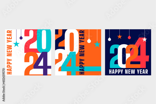 Wallpaper Mural 2024 set of Happy New Year posters. Abstract geometric typography design Torontodigital.ca