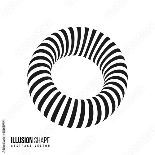 Abstract optical illusion shape. Hypnotic spiral object with black and white lines. Vector illustration.