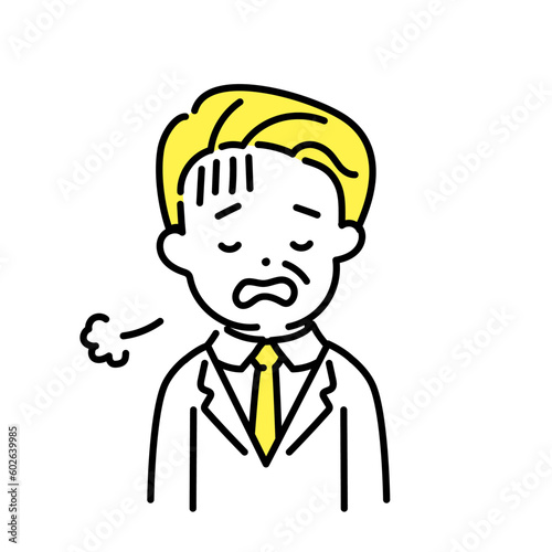 かわいい人物のイラストシリーズ _ オフィスワーカー_シニア _ 疲れた