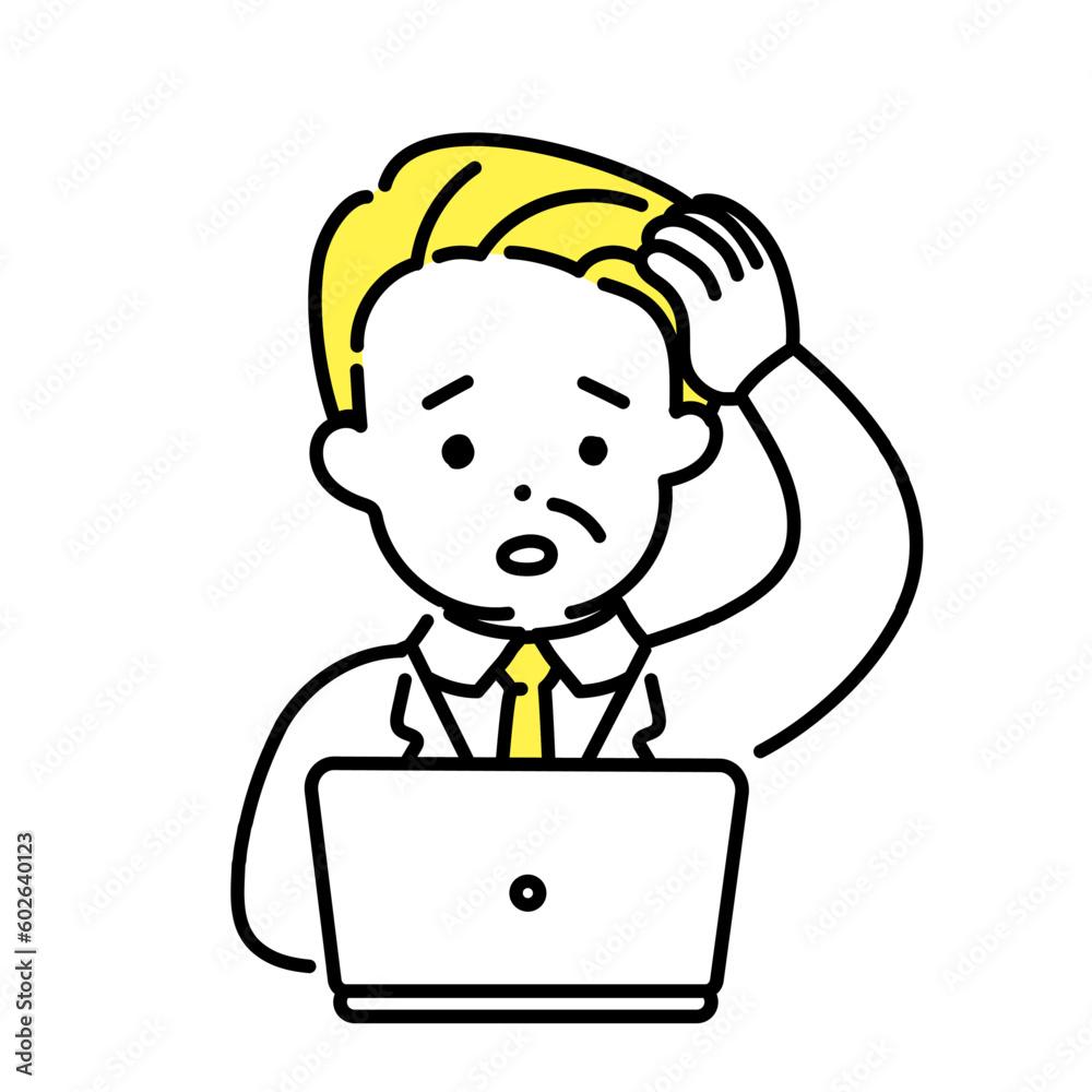 かわいい人物のイラストシリーズ _ オフィスワーカー_シニア _ 悩む かわいい人物のイラストシリーズ _ オフィスワーカー_シニア _ 悩む