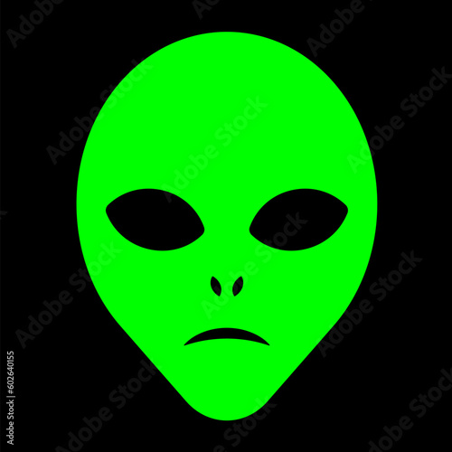 Alien head vector sign. Humanoid face symbol icon. Extraterrestrial logo. Science fiction label. Ufo and sci-fi character illustration image.