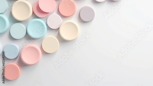 Colorful round pills pattern on a white background. Created with Generative AI tools.