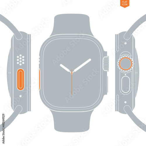 smartwatch icon in glyph style front and side view. clock mockup in flat design isolated on white background. stock vector illustration