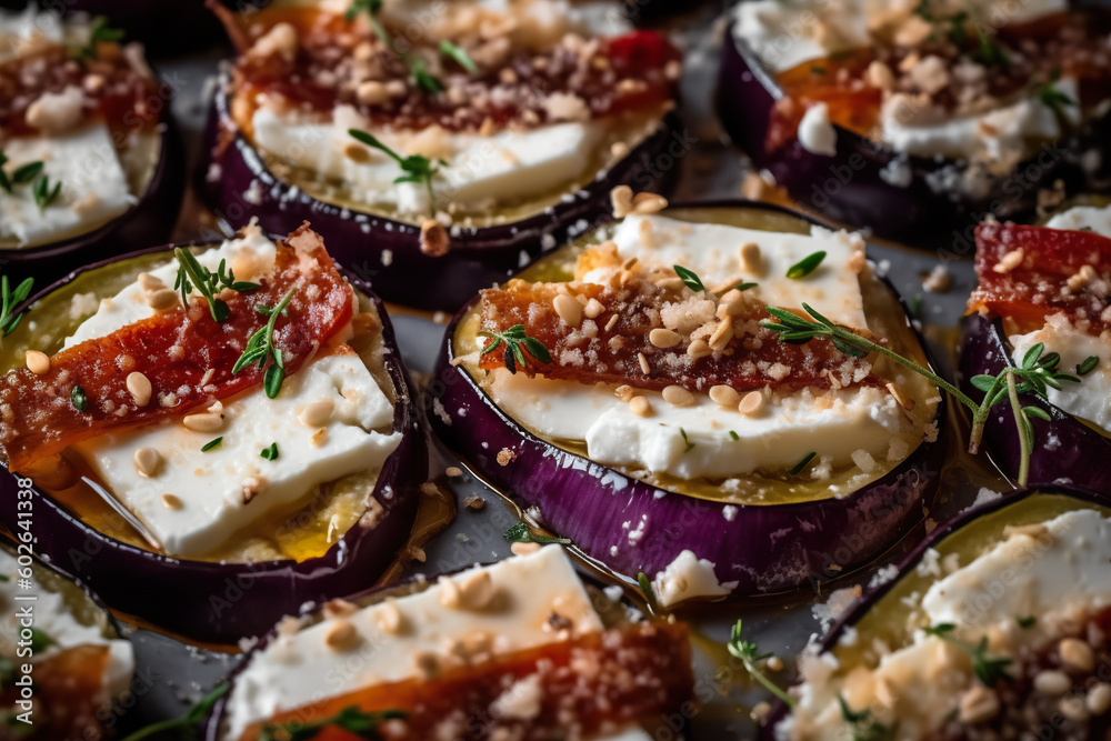 Antipasti, tapas, close up of a plate of food with zucchini and various vegetables. AI generative. Antipasti, tapas, close up of a plate of food with zucchini and various vegetables. AI generative.