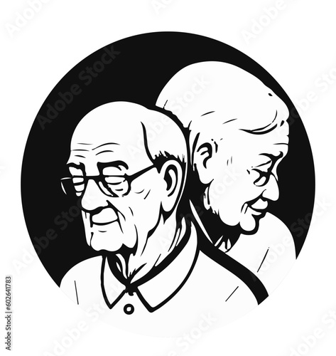 elderly couple.  silhouette. icon. sketch.