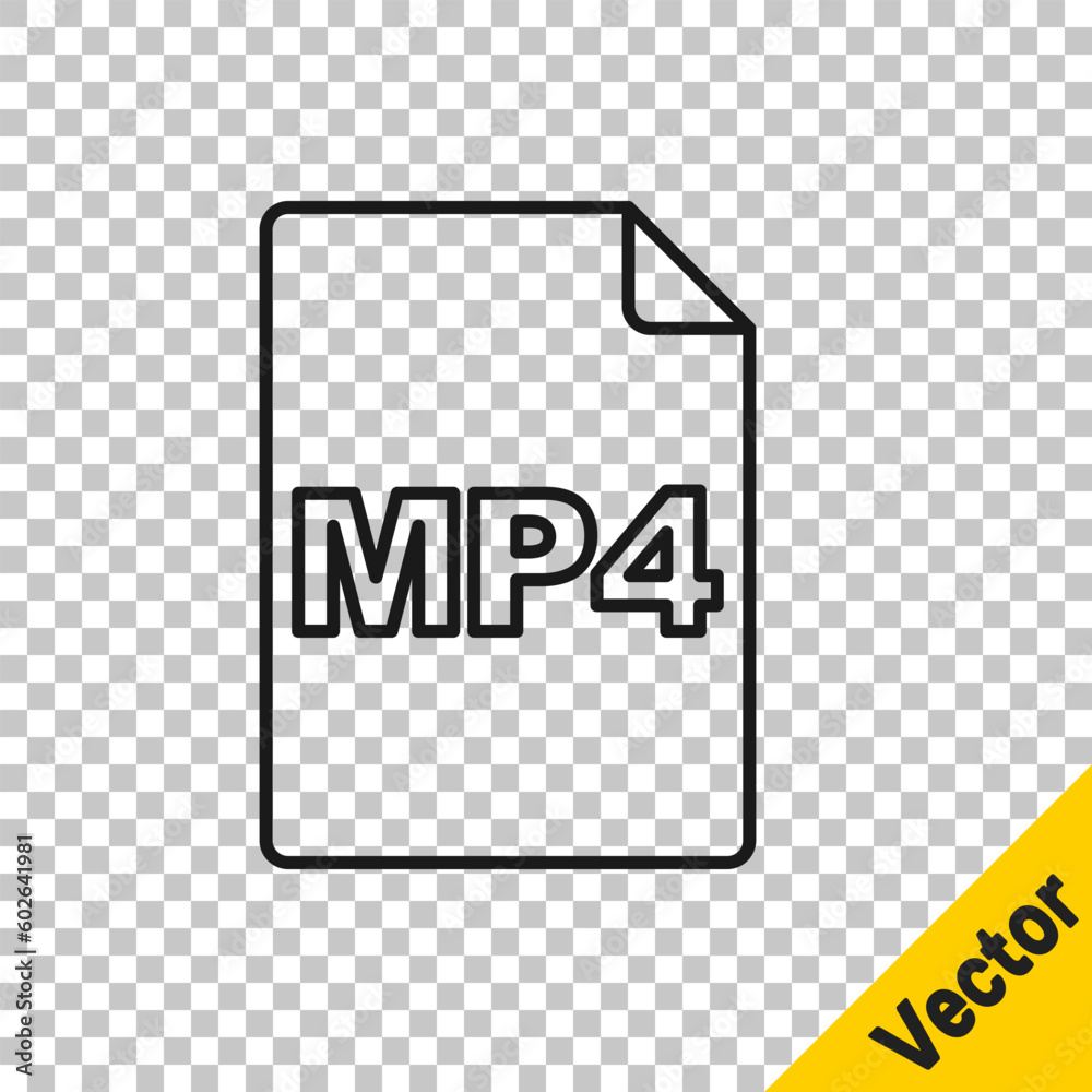 Black line MP4 file document. Download mp4 button icon isolated on transparent background. MP4 file symbol. Vector Black line MP4 file document. Download mp4 button icon isolated on transparent background. MP4 file symbol. Vector