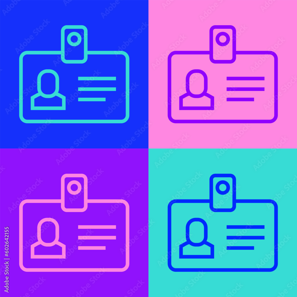 Pop art line Identification badge icon isolated on color background. It can be used for presentation, identity of the company, advertising. Vector Pop art line Identification badge icon isolated on color background. It can be used for presentation, identity of the company, advertising. Vector