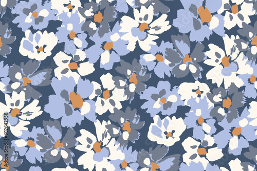 bright contrast multicolored floral pattern with brush strokes of paint