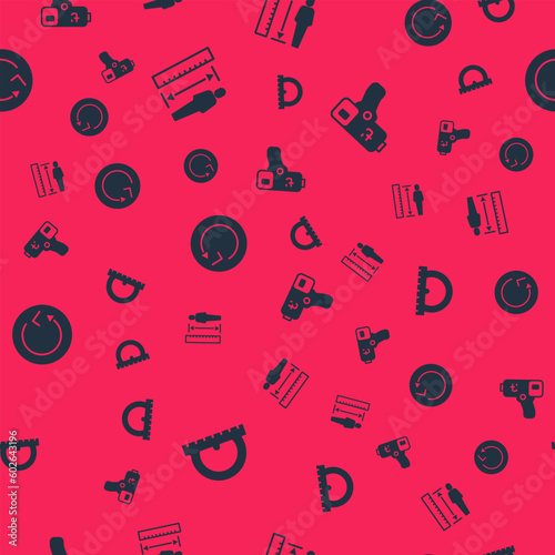 Set Protractor, Measuring height body, Radius and Digital thermometer on seamless pattern. Vector