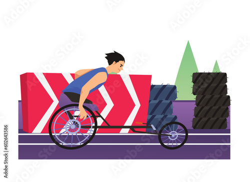 Purposeful disabled boy athlete flat style, vector illustration