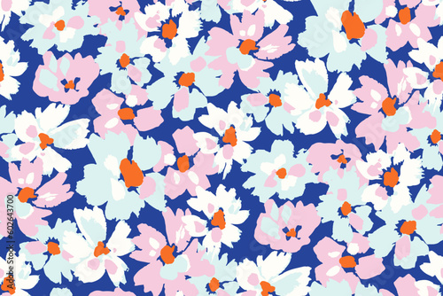 bright contrast multicolored floral pattern with brush strokes of paint