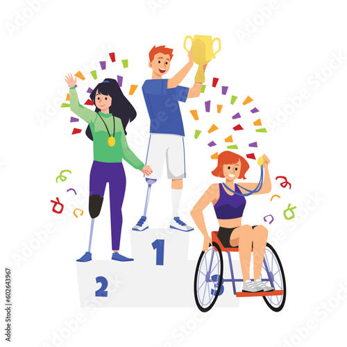 Winners of competitions for people with disabilities flat vector isolated.