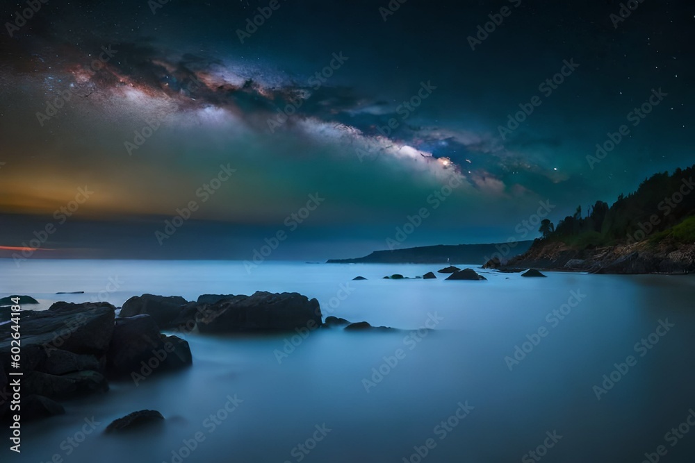 night landscape with clouds and stars
