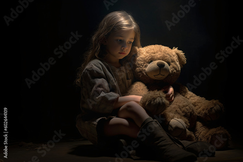 Children sitting at the round conner with sad looking face. Depress kid. Generative Ai