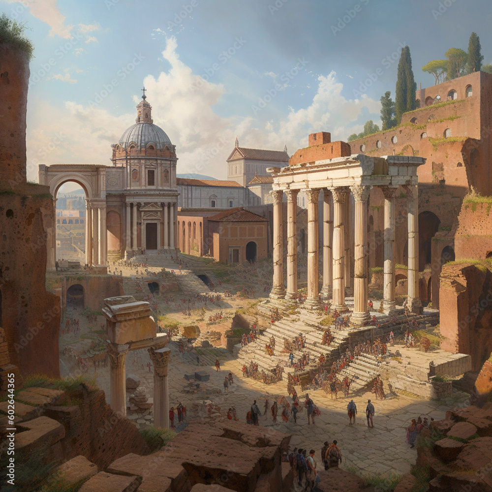 Roman Forum in Rome. Generative AI.