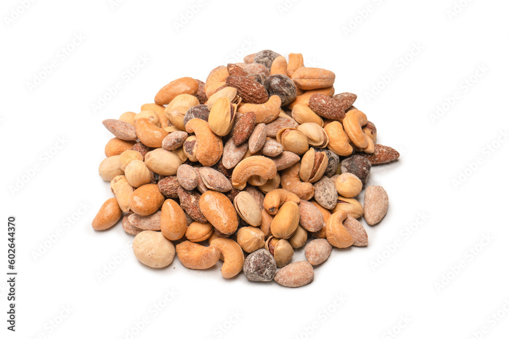 A group of almonds, pistachios, walnuts, macadamia, cashews. A group of almonds, pistachios, walnuts, macadamia, cashews.