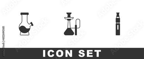 Set Bong, Hookah and Electronic cigarette icon. Vector