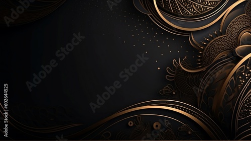 Black background with a gold pattern. Created with Generative AI tools.