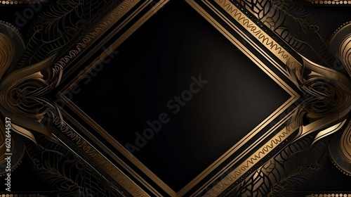 Gold frame border in black luxury background. Created with Generative AI tools.