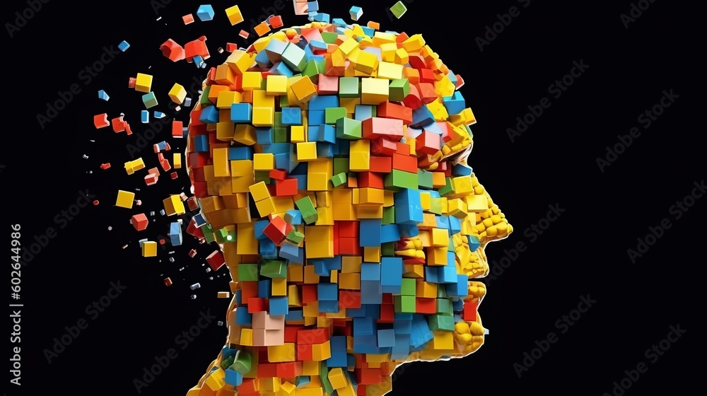 Brain shape made from wooden puzzle blocks. Logical thinking side of the brain. Generative ai Brain shape made from wooden puzzle blocks. Logical thinking side of the brain. Generative ai