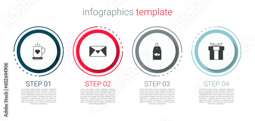 Set Coffee cup and heart, Envelope with Valentine, Please do not disturb and Gift box. Business infographic template. Vector