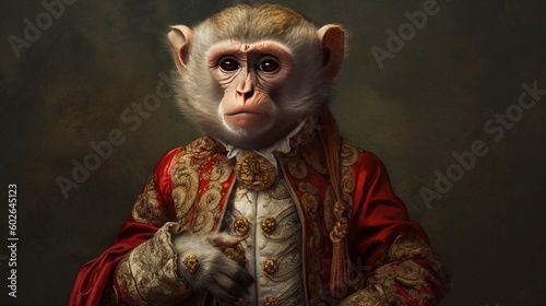 Portrait of a monkey in renaissance clothing. Generative ai © NK