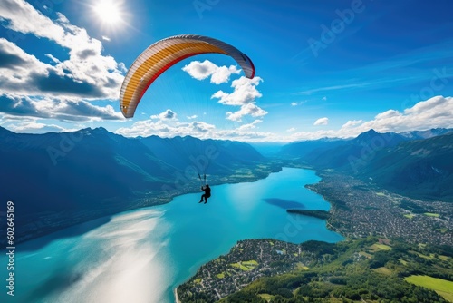 a person soaring over a vast expanse of ocean while paragliding