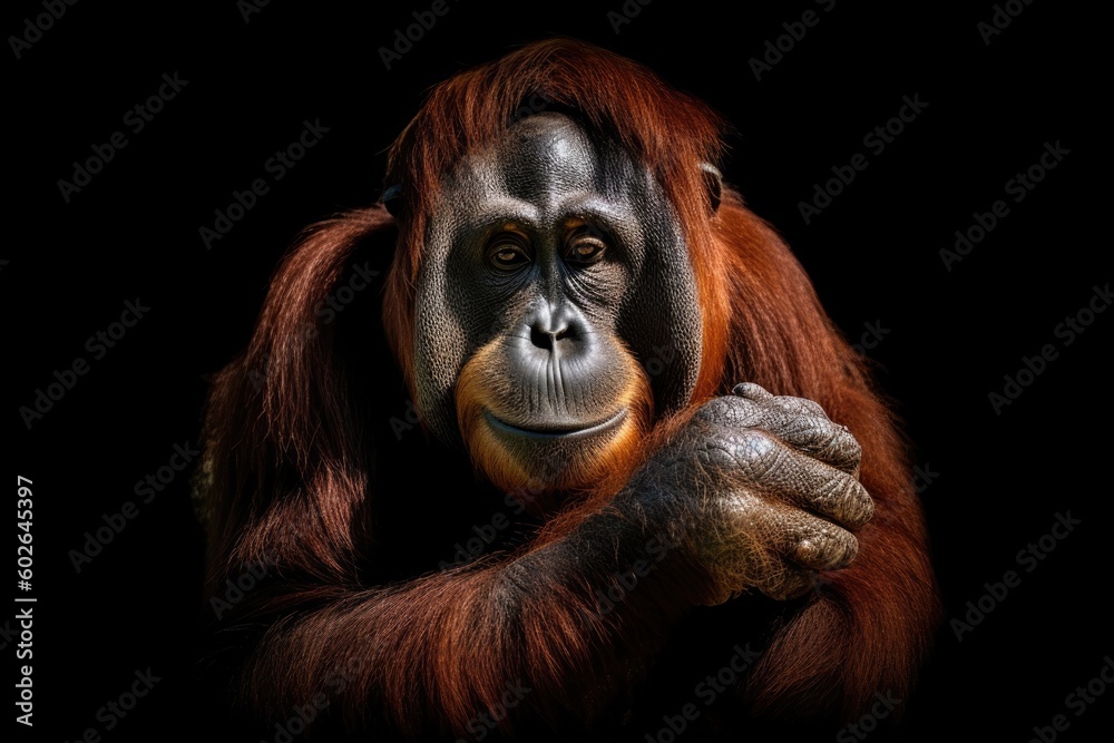 a close up of a monkey with a dark background