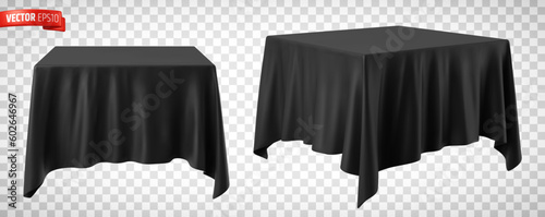 Vector realistic illustration of black tablecloths on a transparent background.
