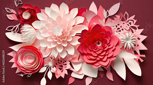 Romantic Red, White and Pink Generative Paper Flower - Perfect for Valentine's Day: Generative AI