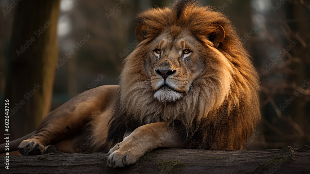 A lion on a rock in the forest A lion on a rock in the forest