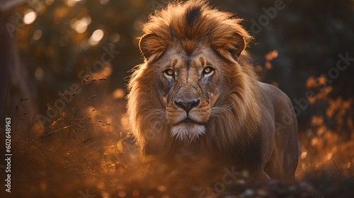 A lion on a rock in the forest