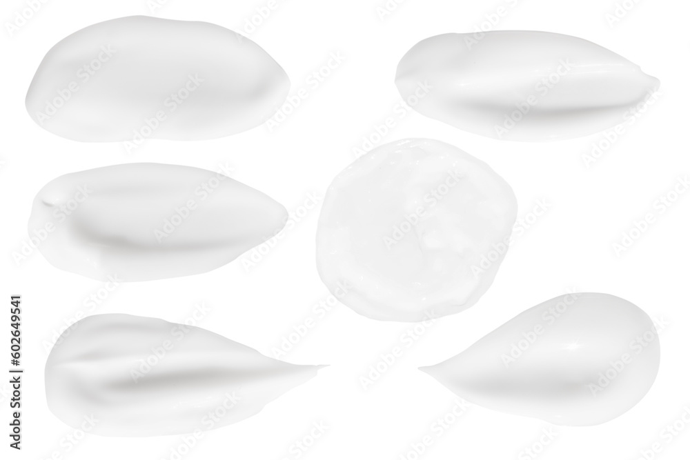 A set of different cream strokes. cosmetic cream strokes without shadows. Isolated on a white background. A set of different cream strokes. cosmetic cream strokes without shadows. Isolated on a white background.