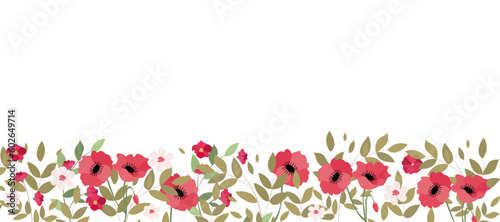 Border or frame of wildflowers, herbs and poppies. Great for printing