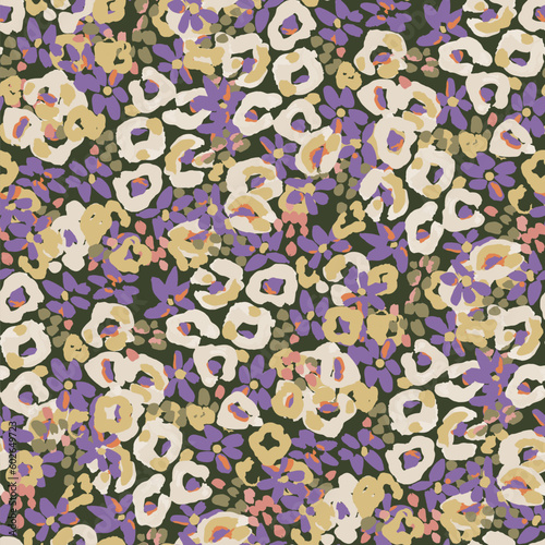 Abstract floral seamless pattern. Bright colors, gouache painting.