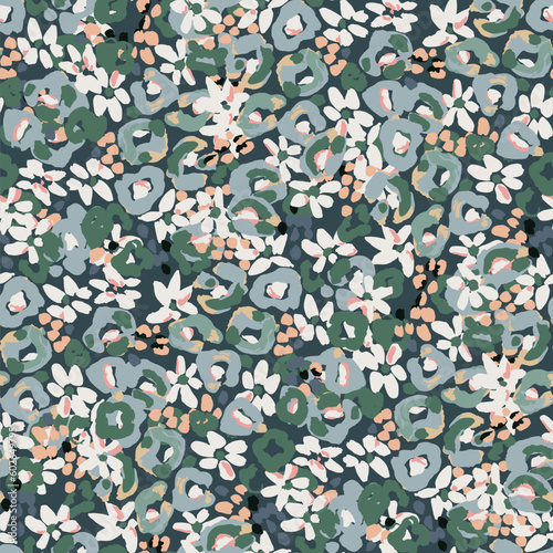 Abstract floral seamless pattern. Bright colors, gouache painting.