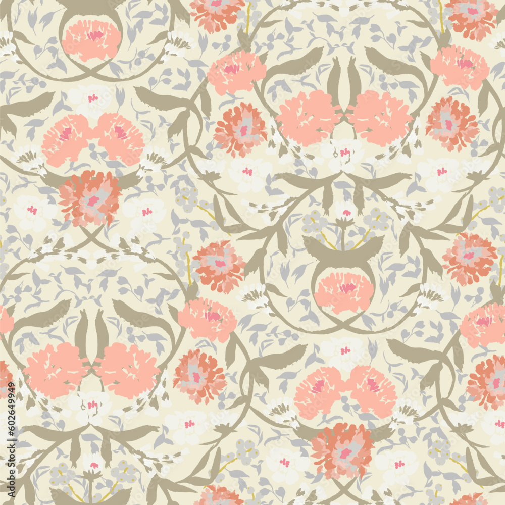 Intricate ornamental floral pattern in Victorian damask style
