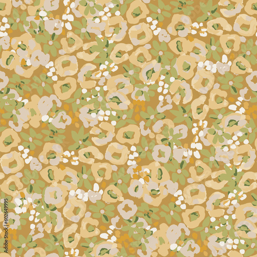 Abstract floral seamless pattern. Bright colors, gouache painting.