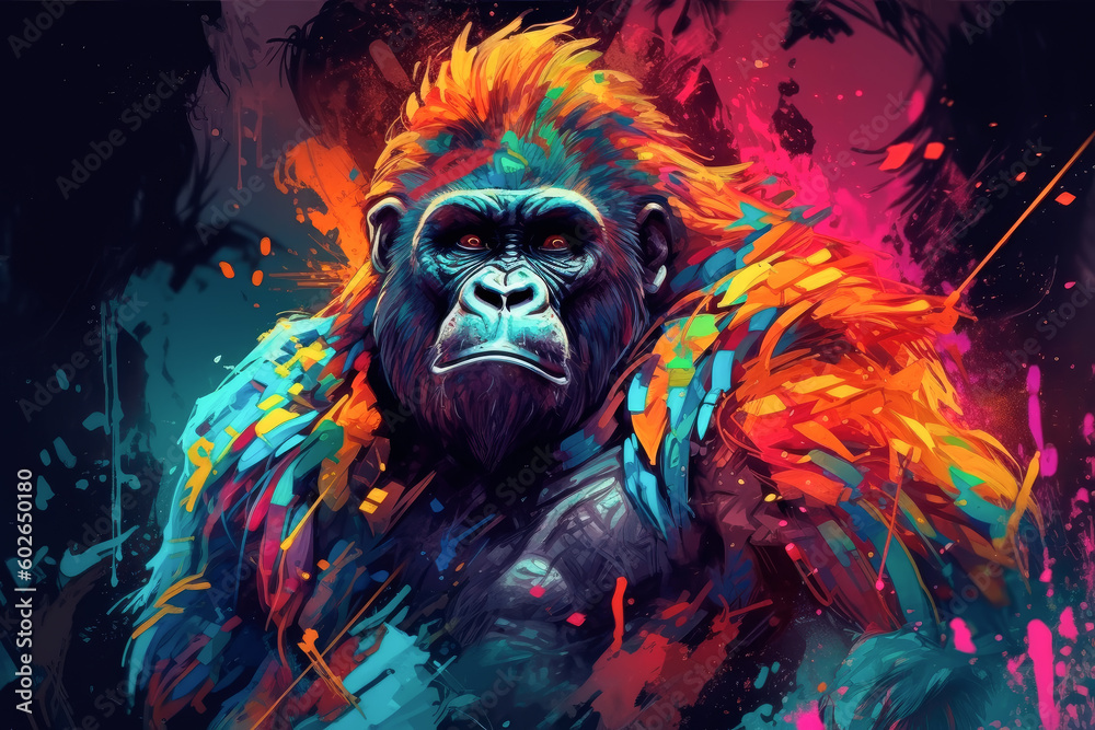 ilustracion de gorila colorido.ilustración de ia generativa