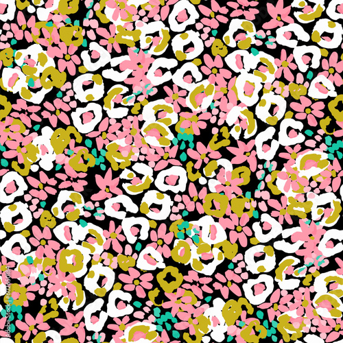 Abstract floral seamless pattern. Bright colors, gouache painting.