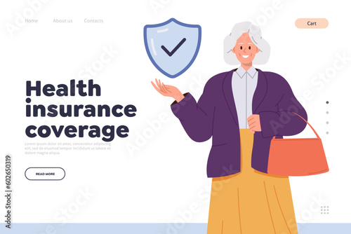 Senior retired people health insurance coverage online service landing page design template