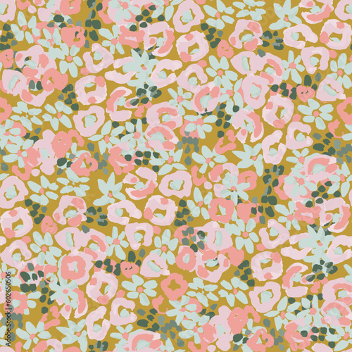 Abstract floral seamless pattern. Bright colors, gouache painting.