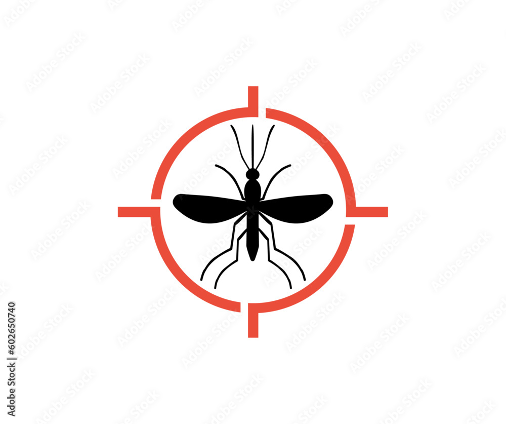 Signaling, mosquitoes with mosquito target logo design. Informational red prohibited mosquito target, control insect, prevent epidemic, signaling stop sign vector design and illustration. Signaling, mosquitoes with mosquito target logo design. Informational red prohibited mosquito target, control insect, prevent epidemic, signaling stop sign vector design and illustration.