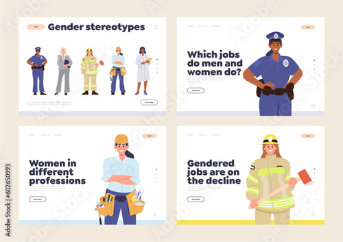 Male jobs and professions for woman concept for landing page set with portrait of happy characters
