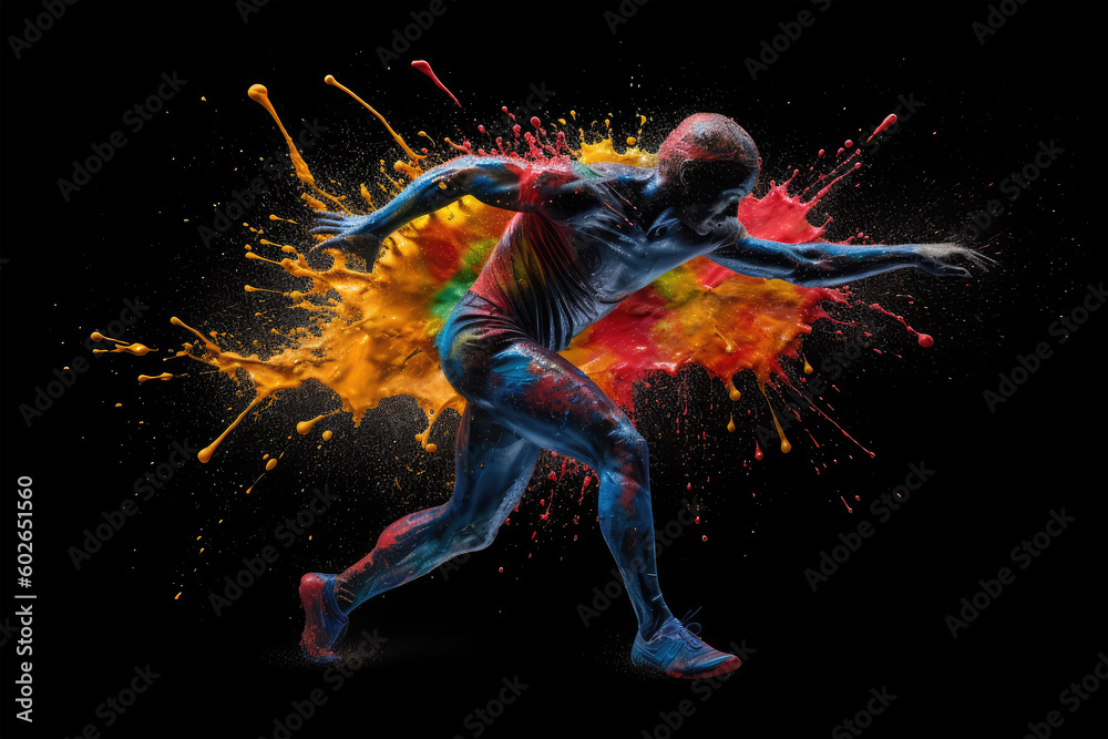 runner jumping splash colorful background